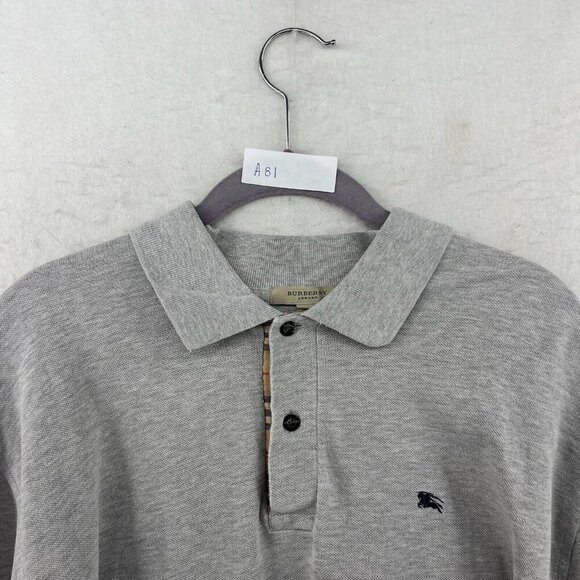 Burberry London Polo Shirt Mens 2XL Gray Long Sleeves Pullover Vented Mini Logo - Picture 15 of 15